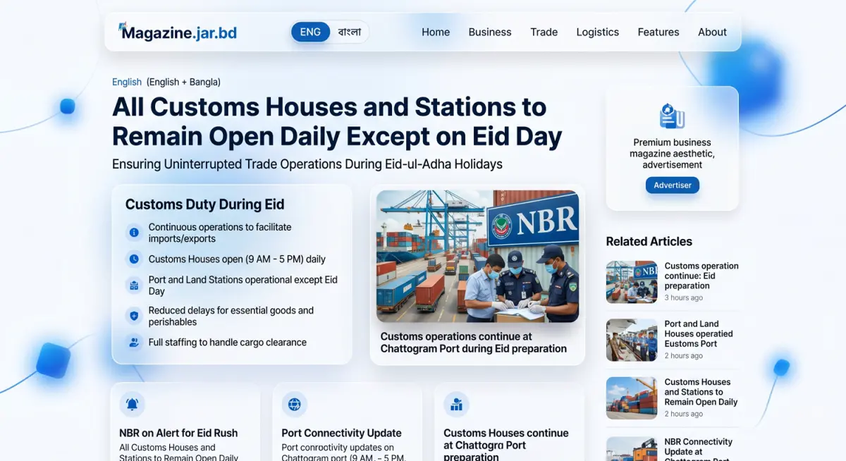 All Customs Houses and Stations to Remain Open Daily Except on Eid Day